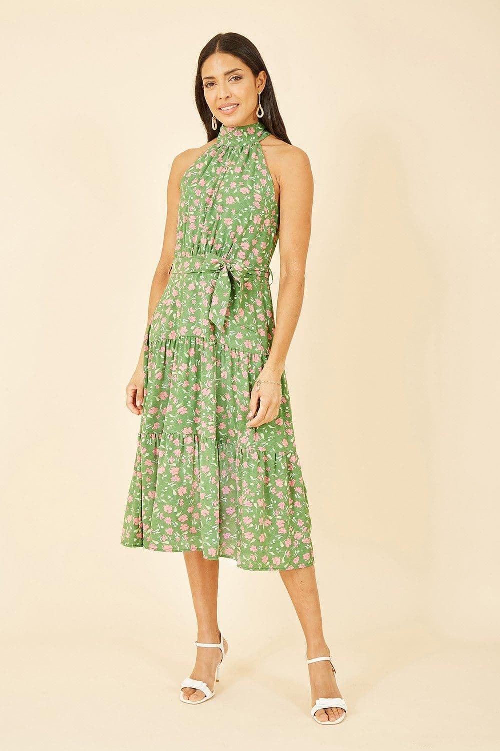 Halter Neck Floral Midi Dress