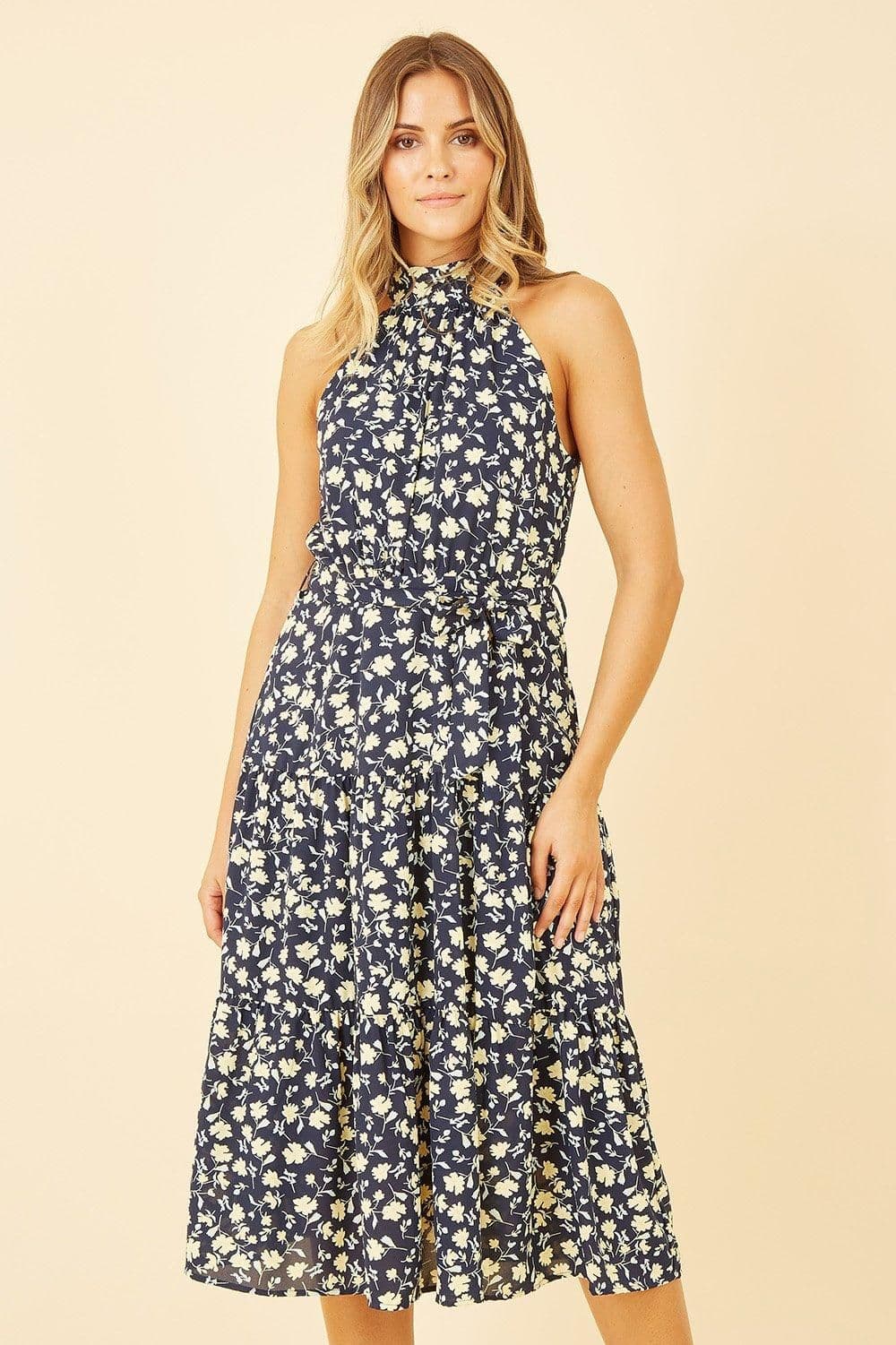Halter Neck Floral Midi Dress