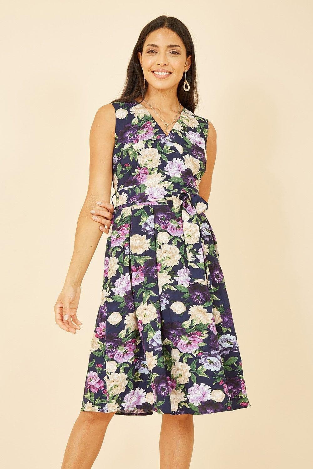Floral Wrap Sleeveless Skater Dress