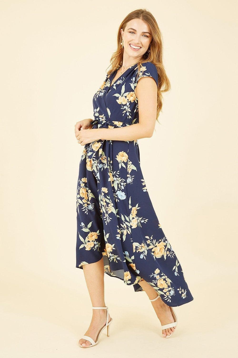 Floral Print Dipped Hem Wrap Dress