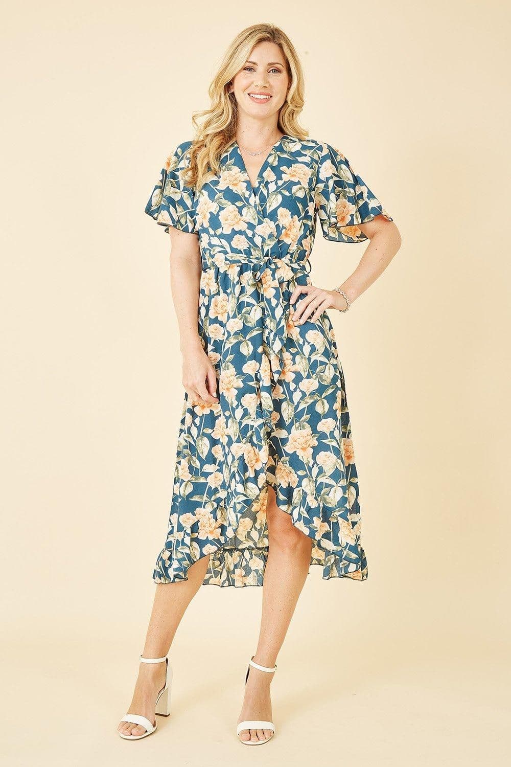 Floral Print Wrap Midi Dress