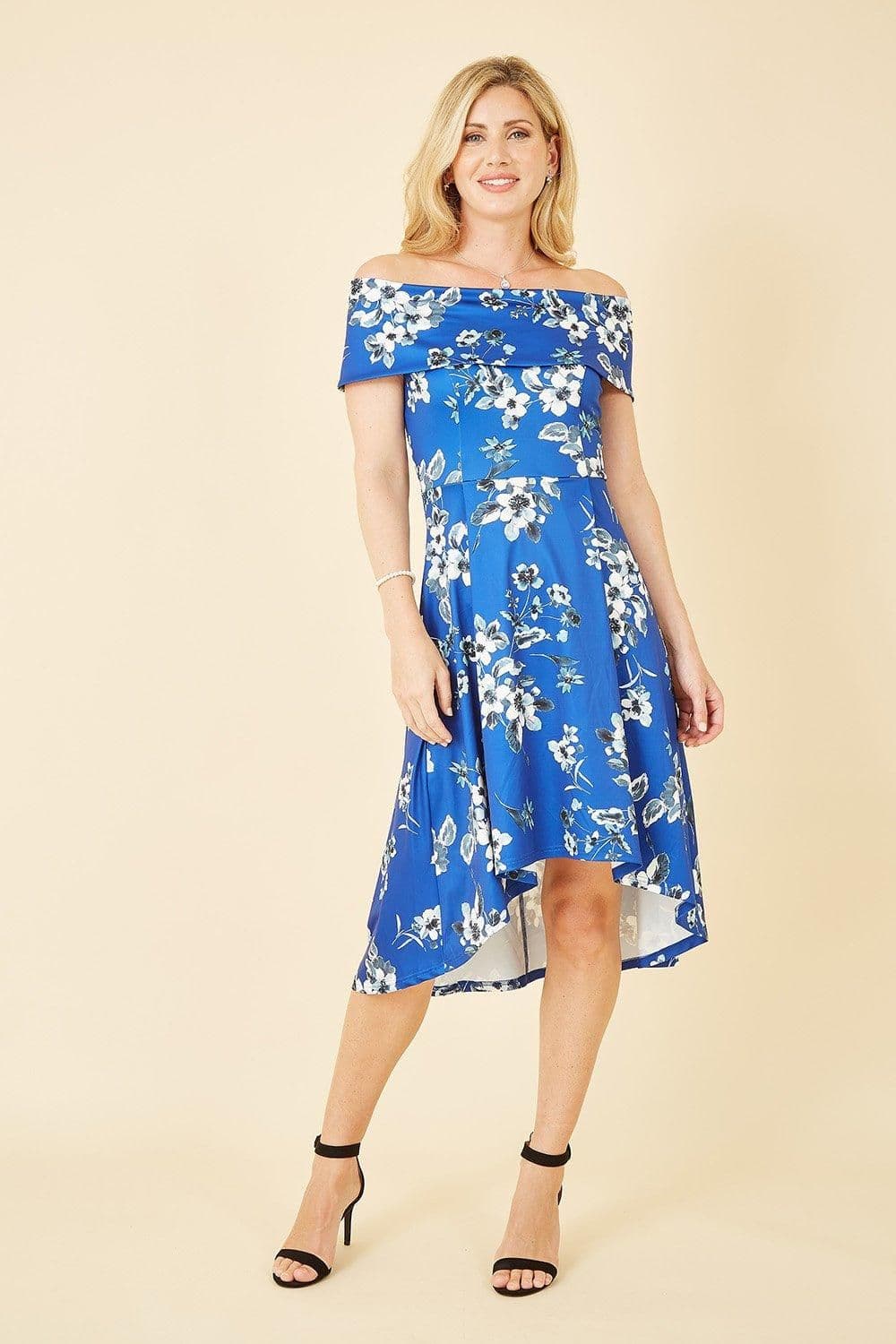 Floral Bardot Dipped Hem Dress