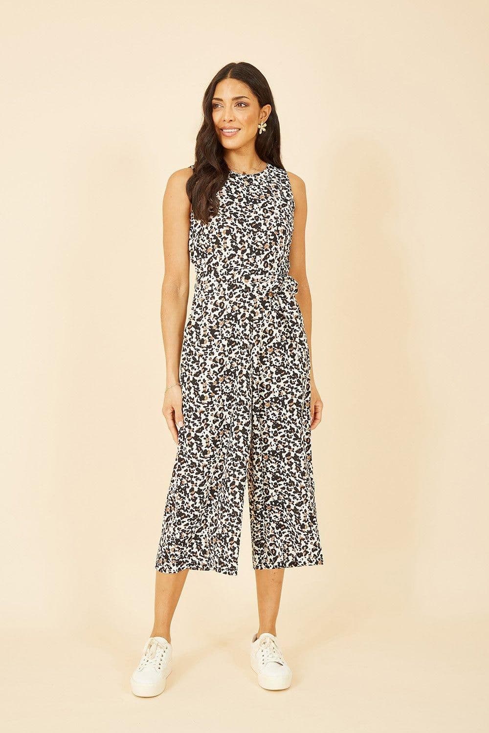 Animal Print Sleeveless Culotte Jumpsuit
