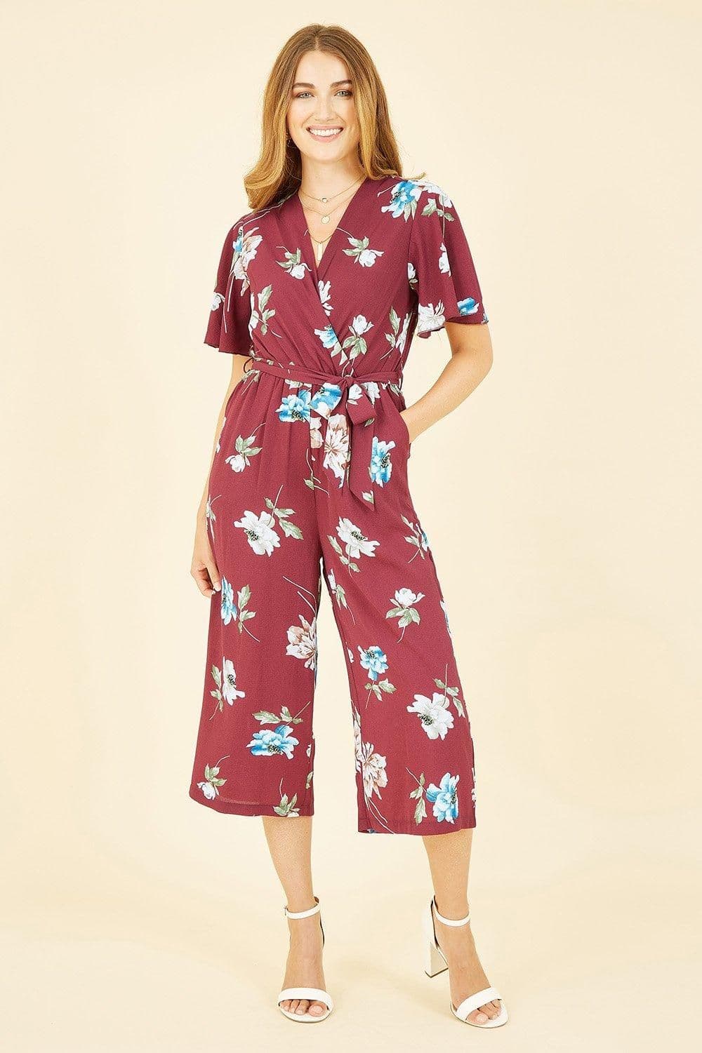 Floral Print Jumpsuit Angel Sleeves