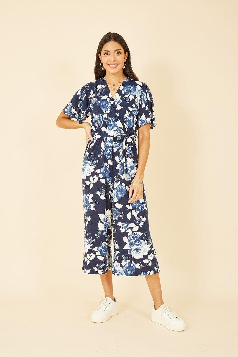 Rose Print Jumpsuit Angel Sleeves