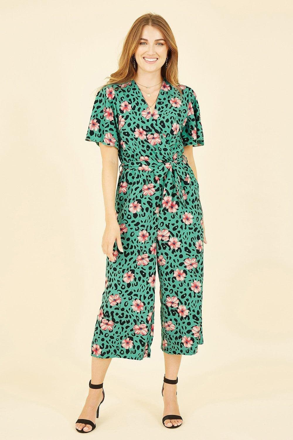 Animal Print Jumpsuit Angel Sleeves