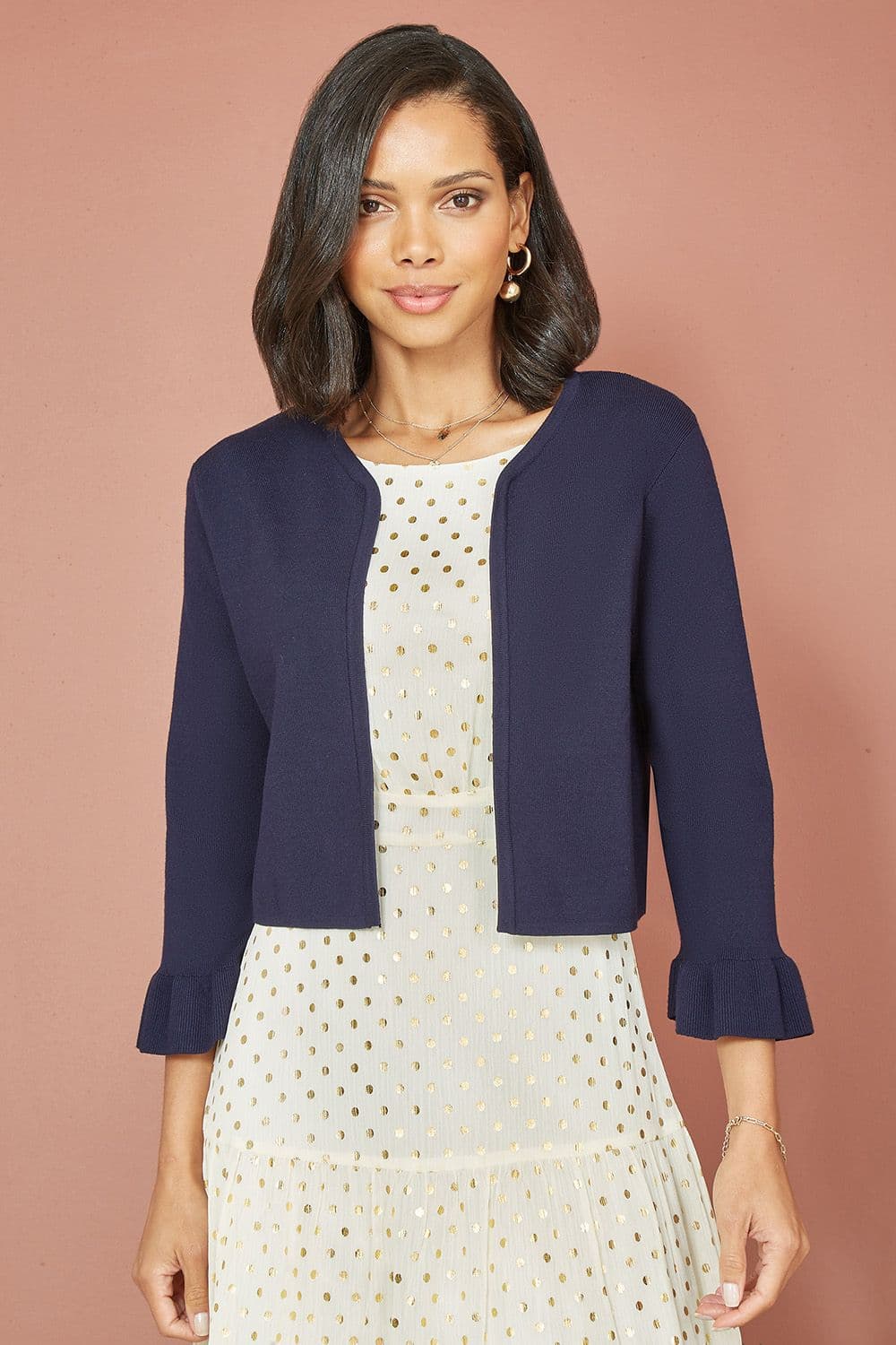 Navy Cropped Cardigan With Bell Sleeves