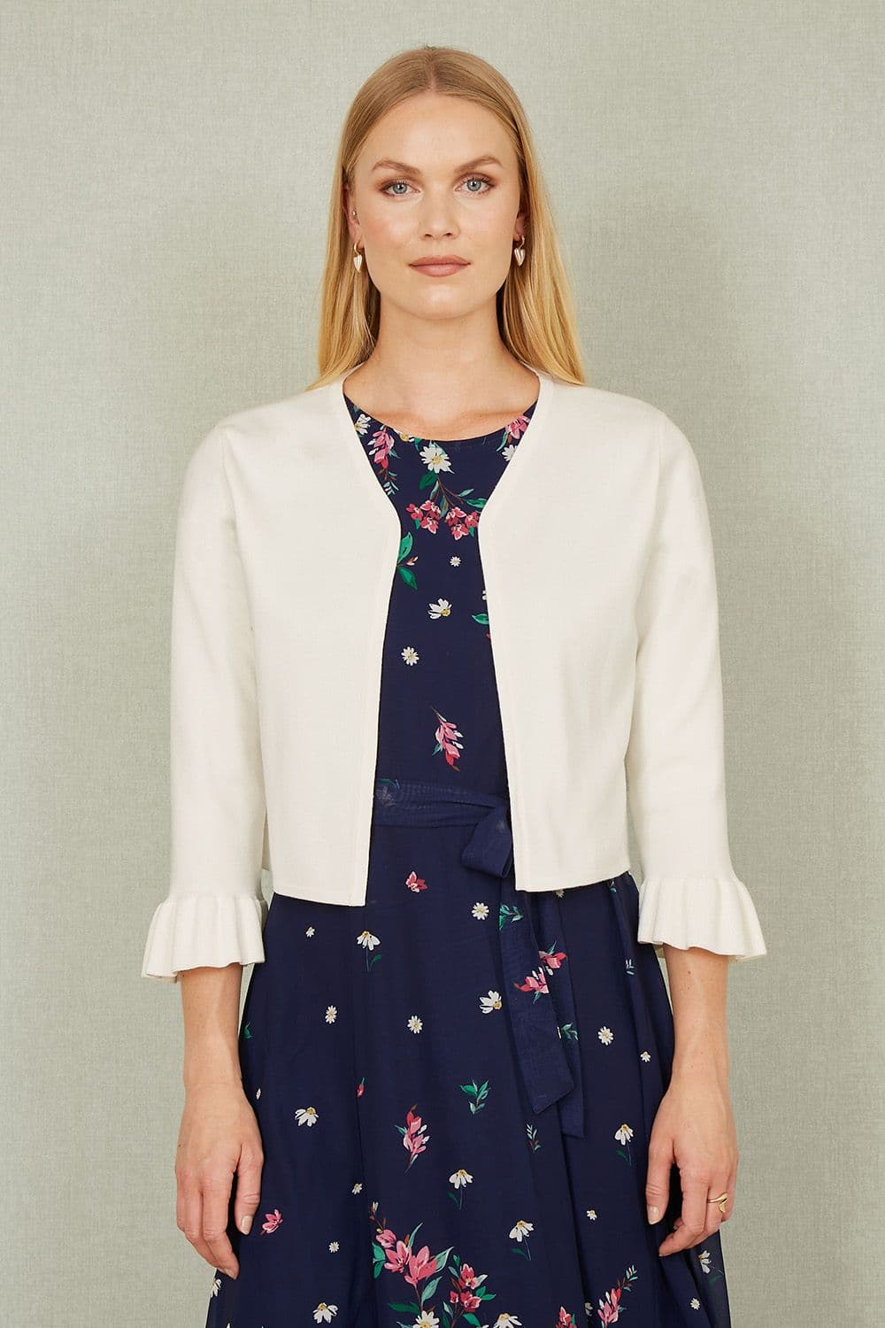 Ivory Cropped Cardigan With Bell Sleeves