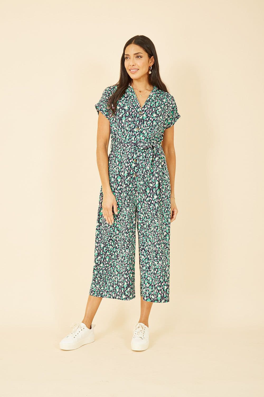Green Dash Print Culotte Jumpsuit