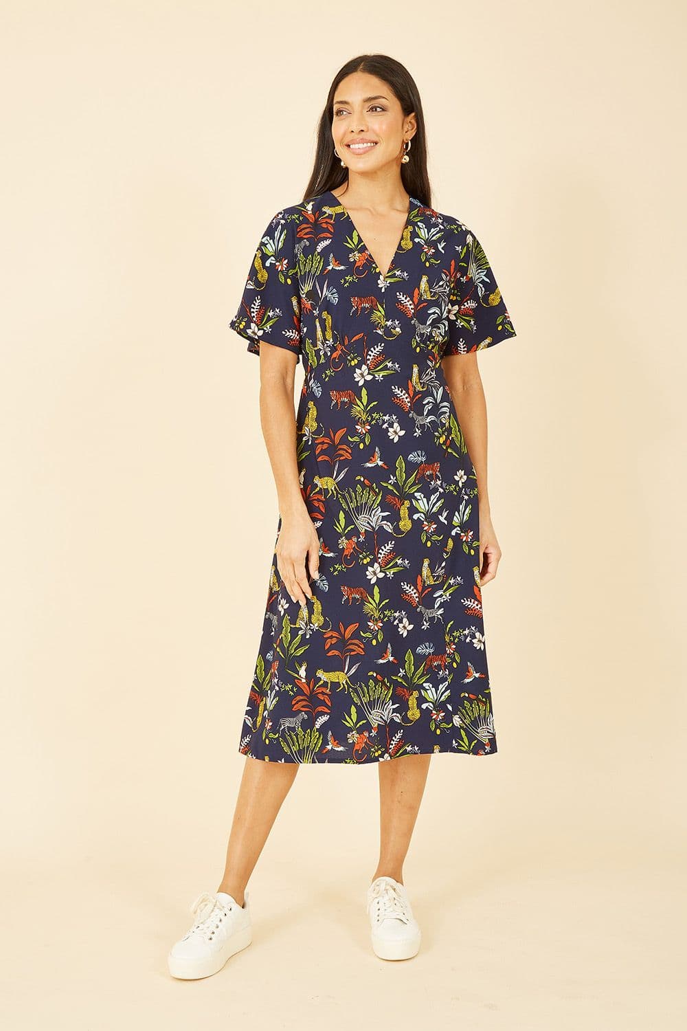 Navy Recycled Animal Kingdom Print Midi Dress