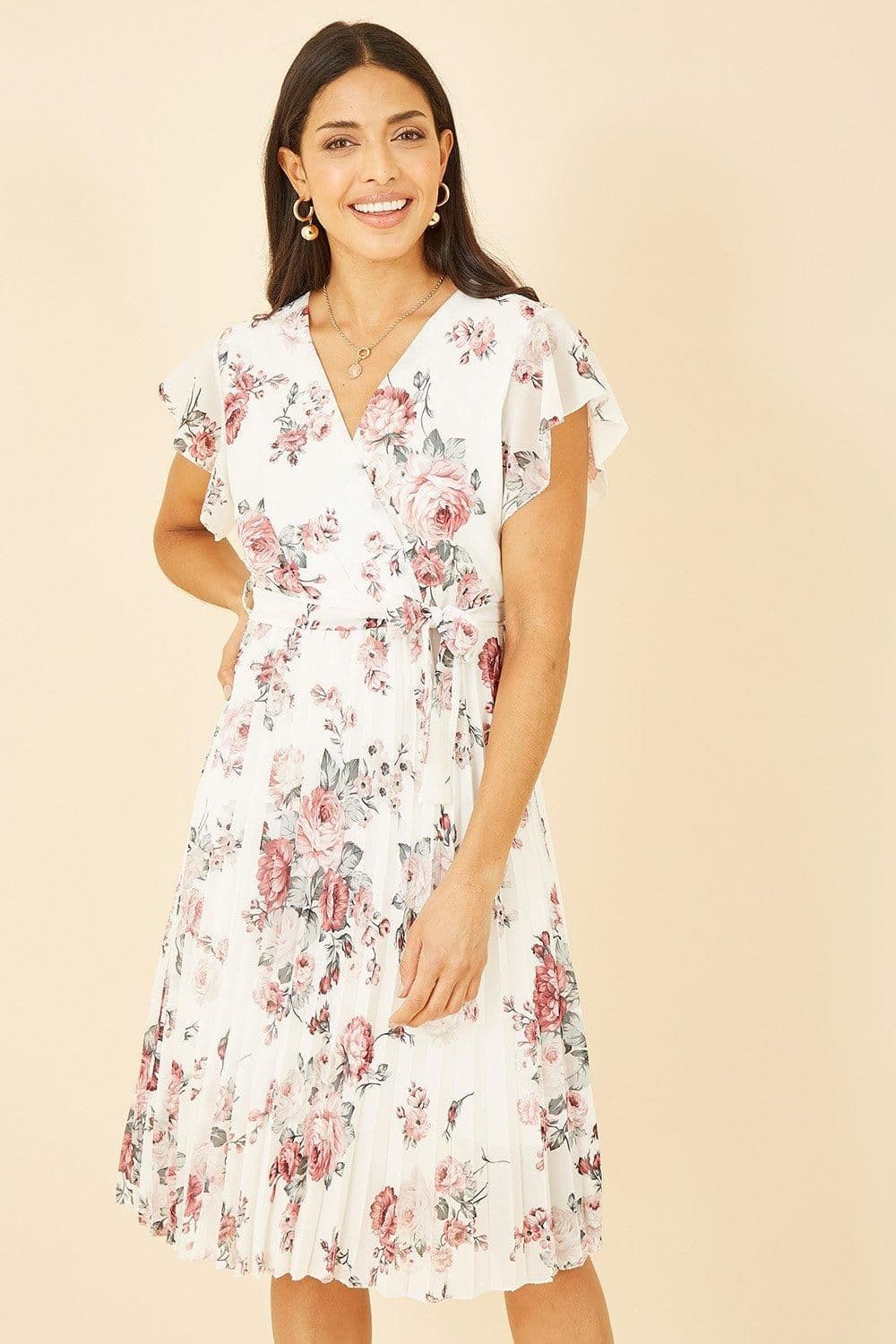 Wrap Pleated Midi Dress