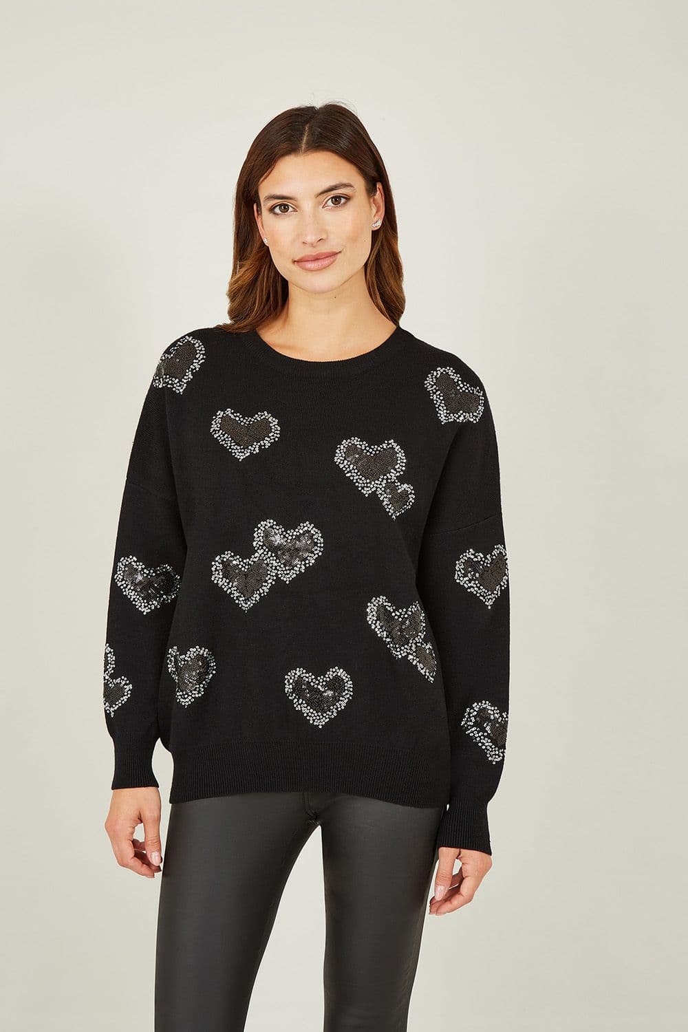 Black Sequin Heart Relaxed Jumper