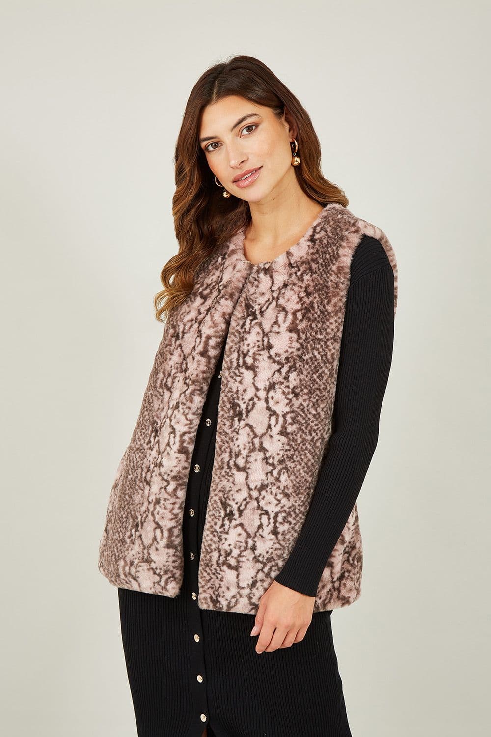 Pink Snake Print Faux Fur Gilet