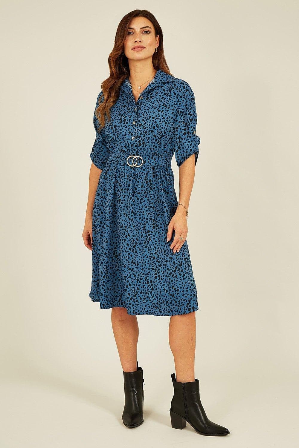 Dalmatian Print Gold Buckle Midi Dress
