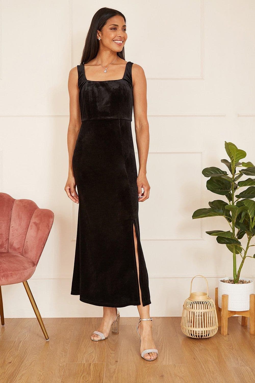 Velvet Fitted Midi Dress