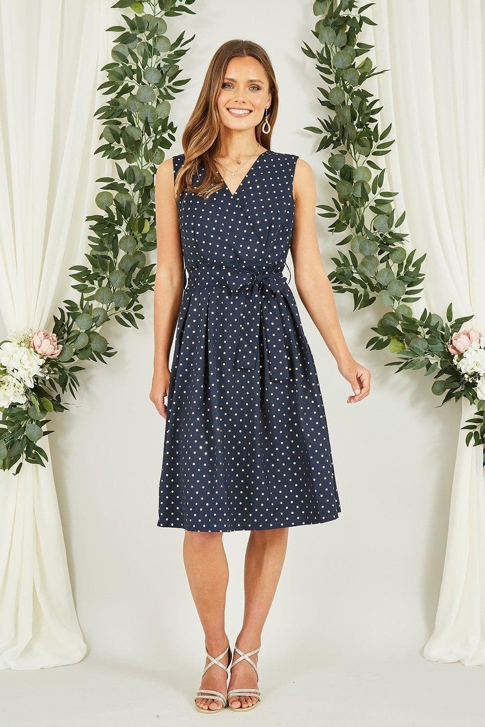Spot Wrap Over Skater Dress