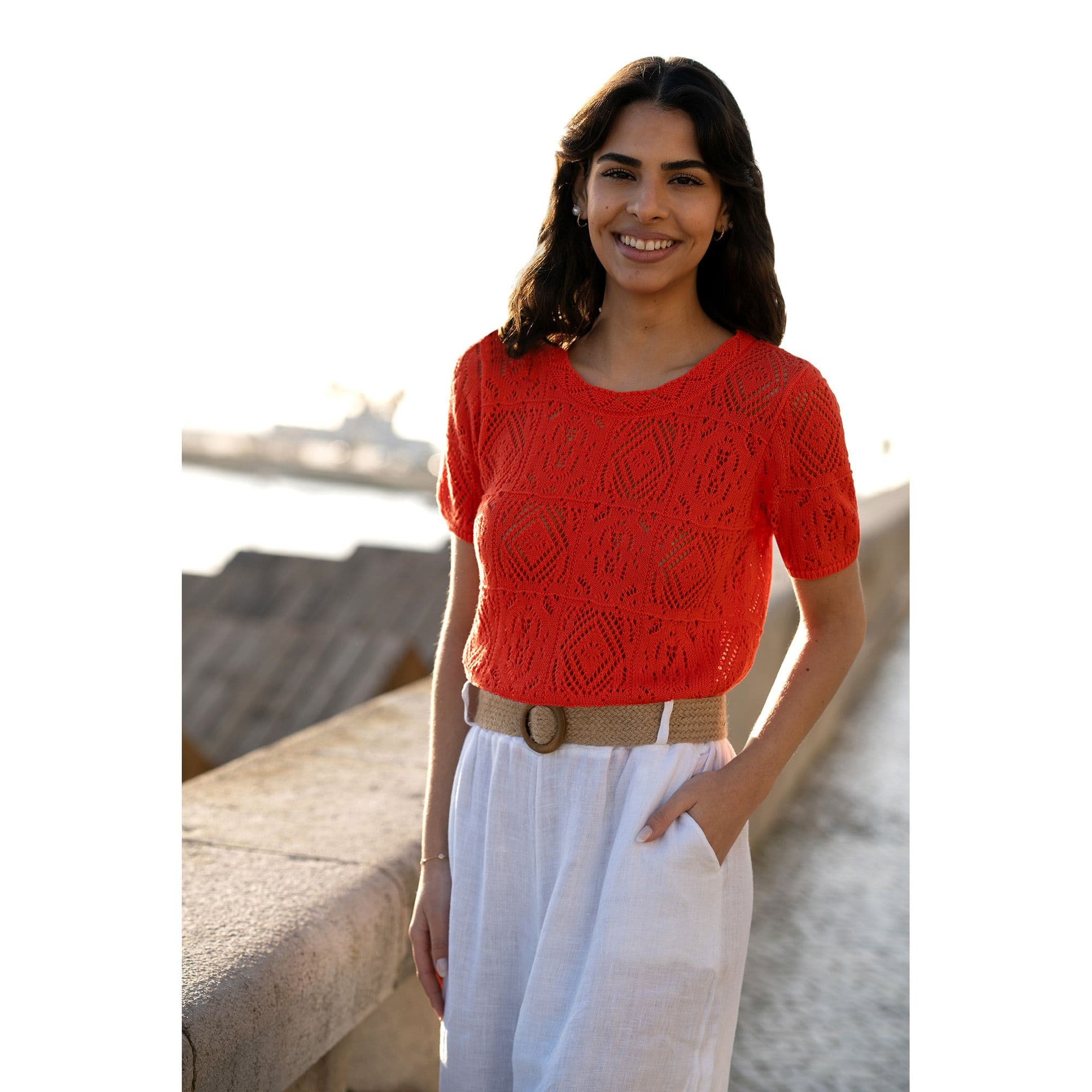 Orange Cotton Crochet Knitted Top