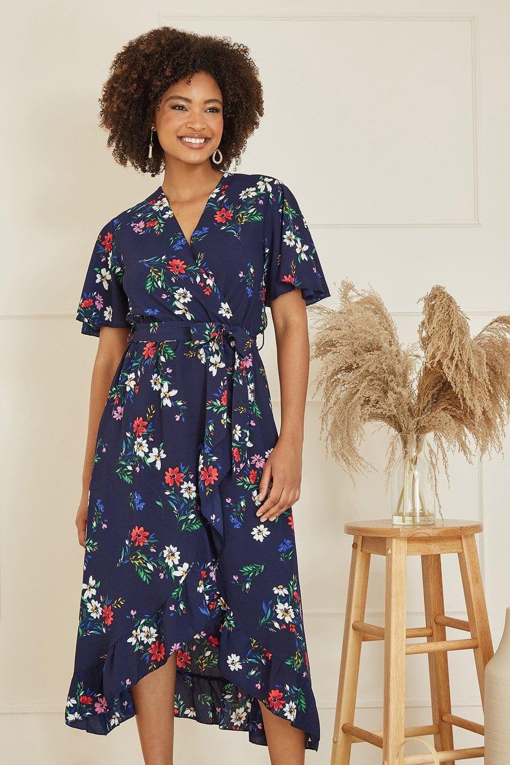 Floral Wrap Dress Frill Hem