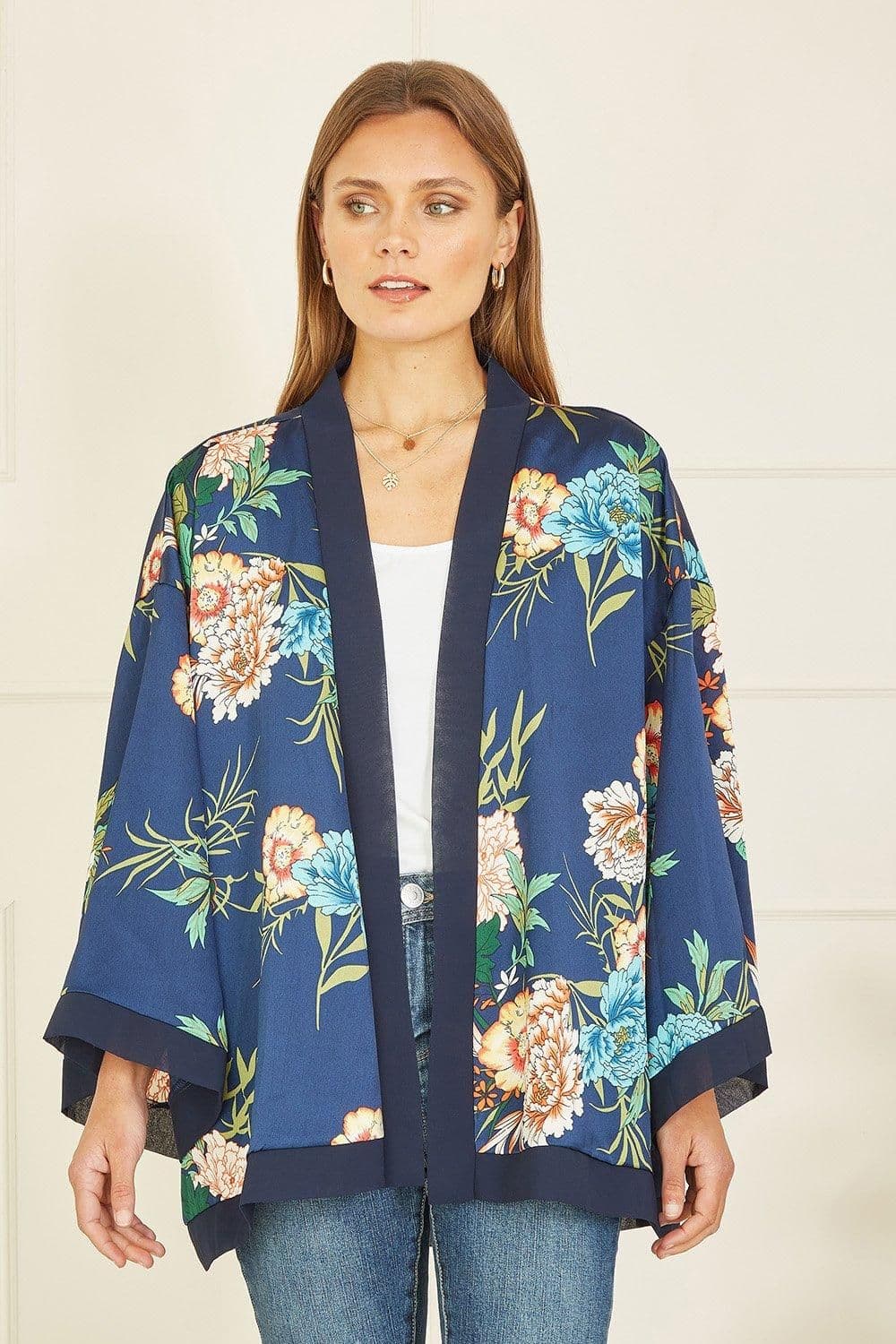 Floral Print Satin Kimono