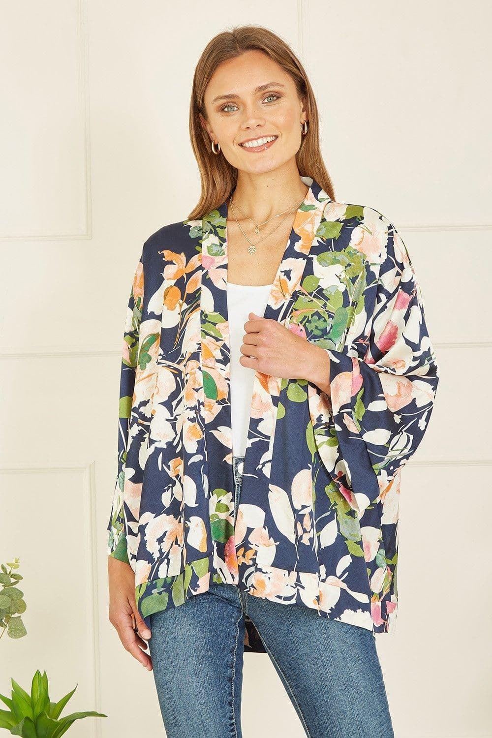 Blossom Print Satin Kimono