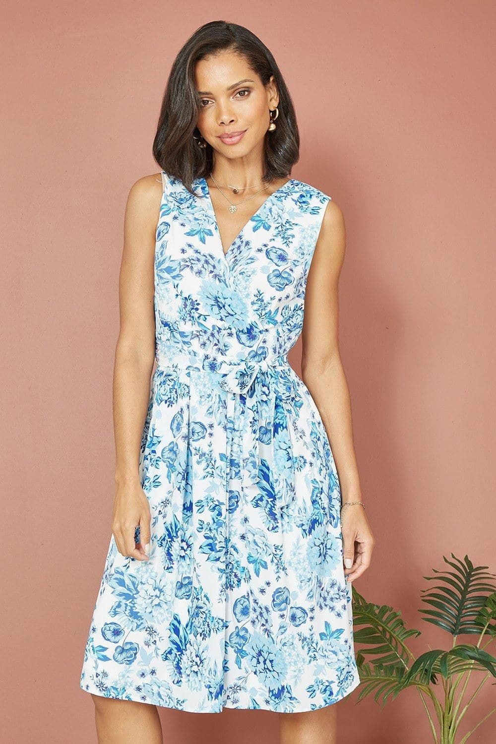Floral Wrap Over Skater Dress