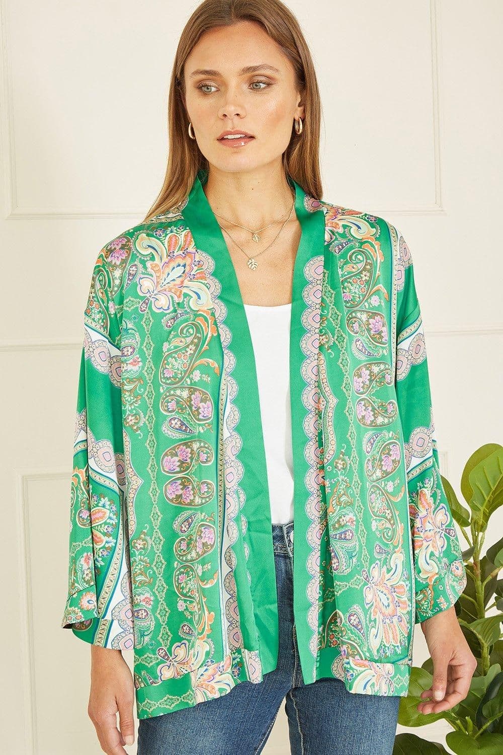 Paisley Print Satin Kimono