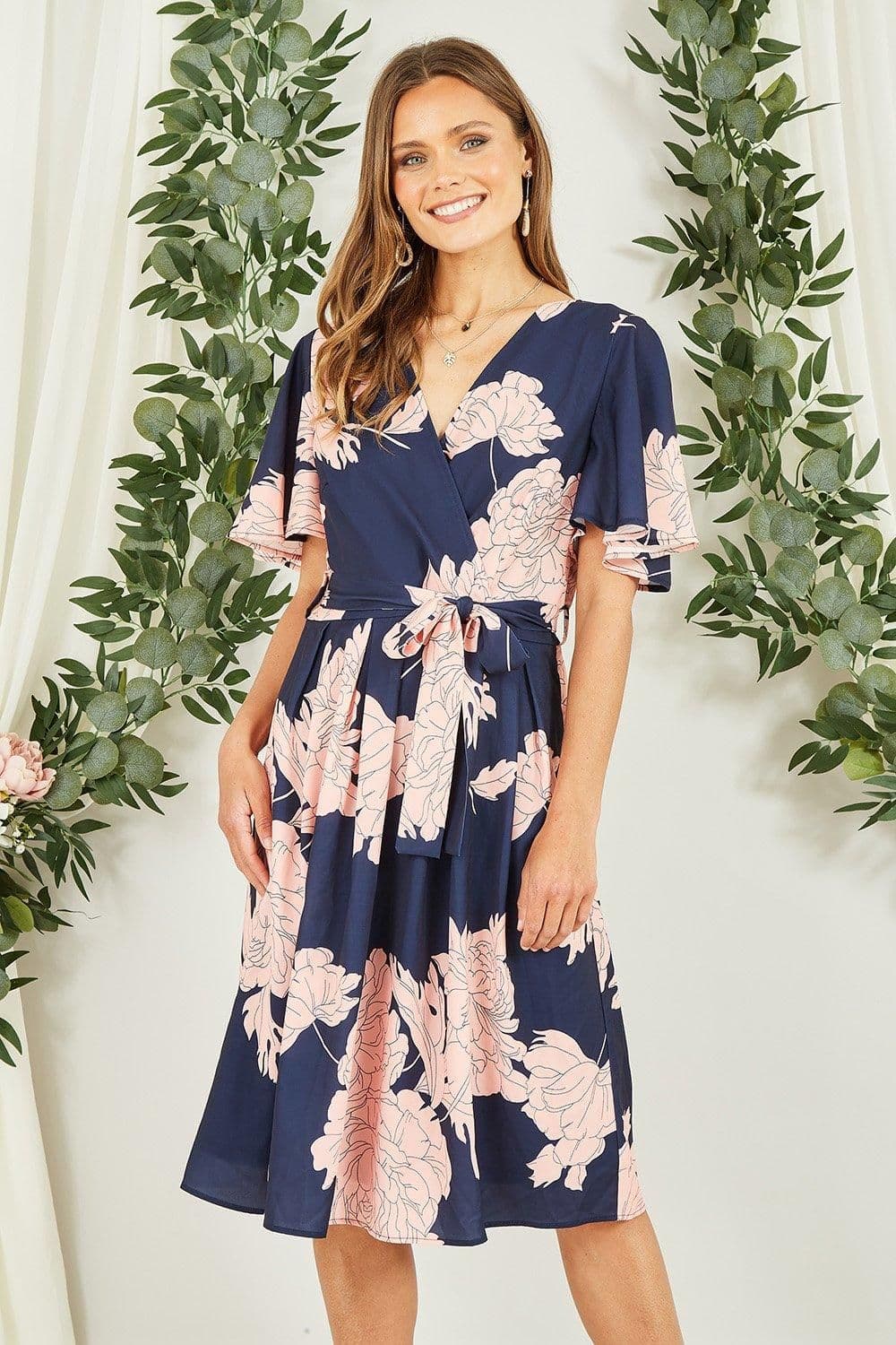 Blossom Print Wrap Skater Dress