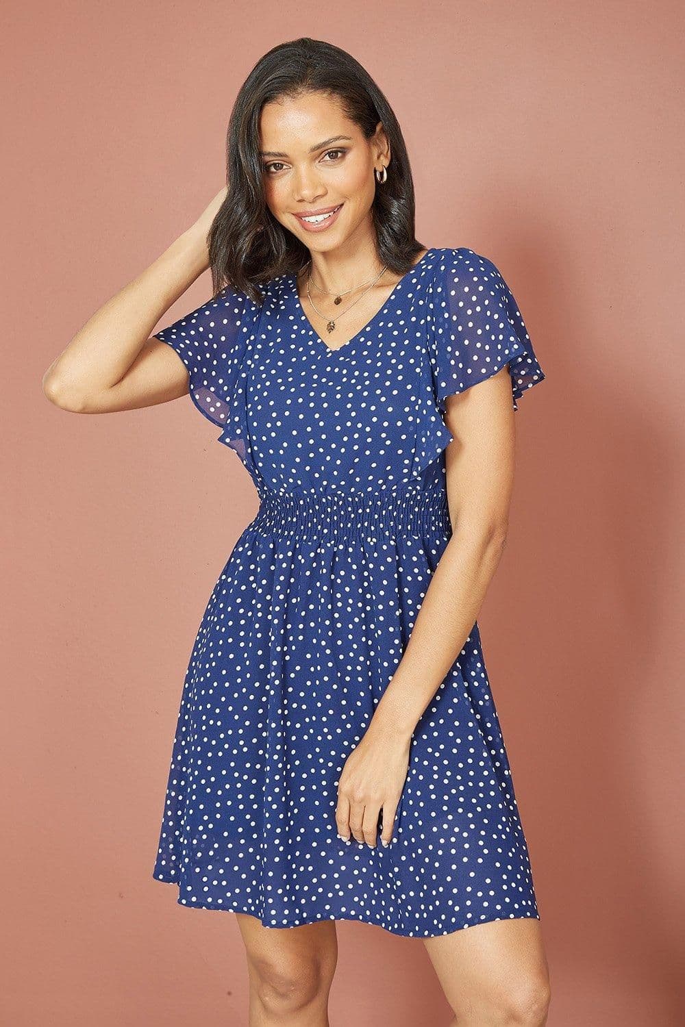Ruched Waist Spot Print Skater Dress