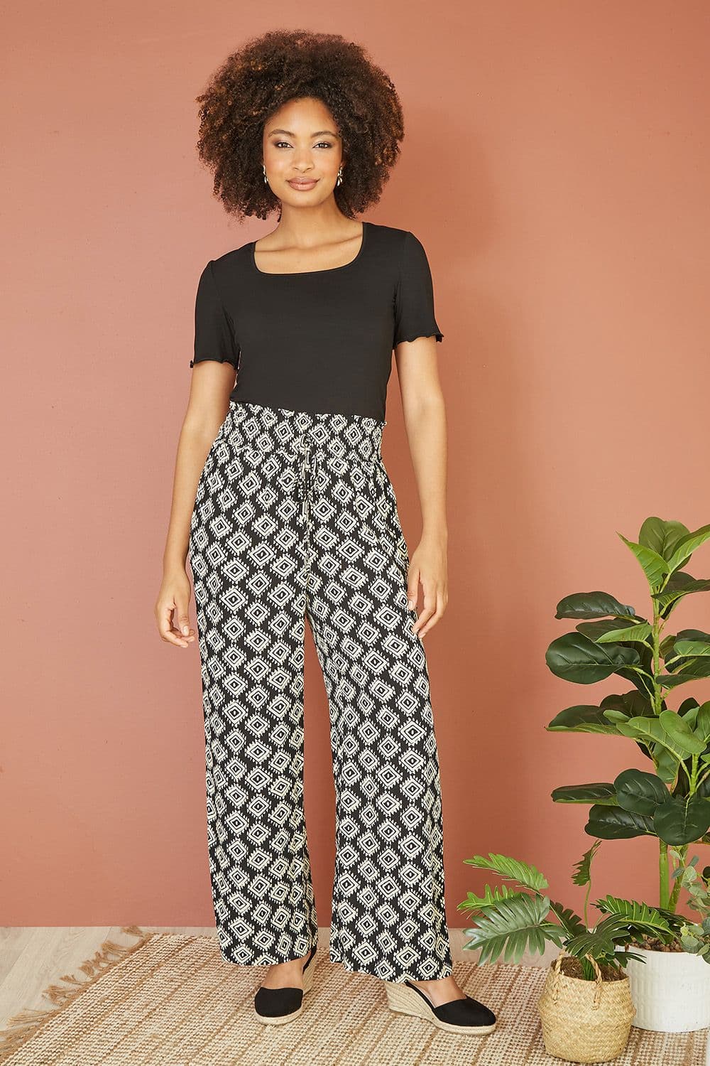 Black Cotton Jersey Lettuce Trim T-Shirt