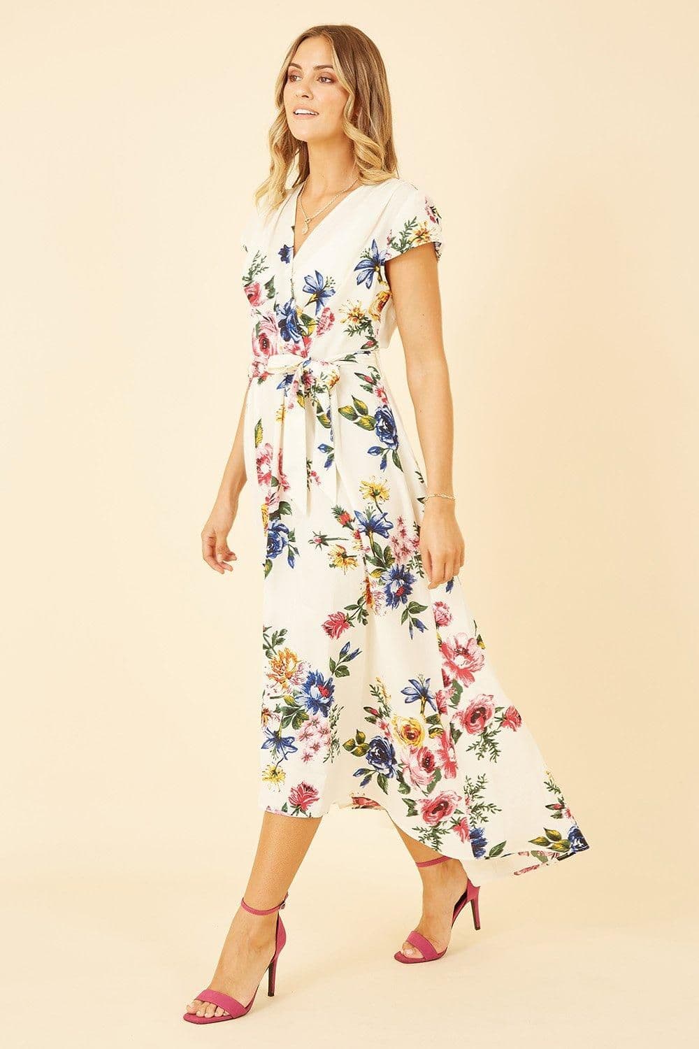 Floral Wrap Dip Hem Dress
