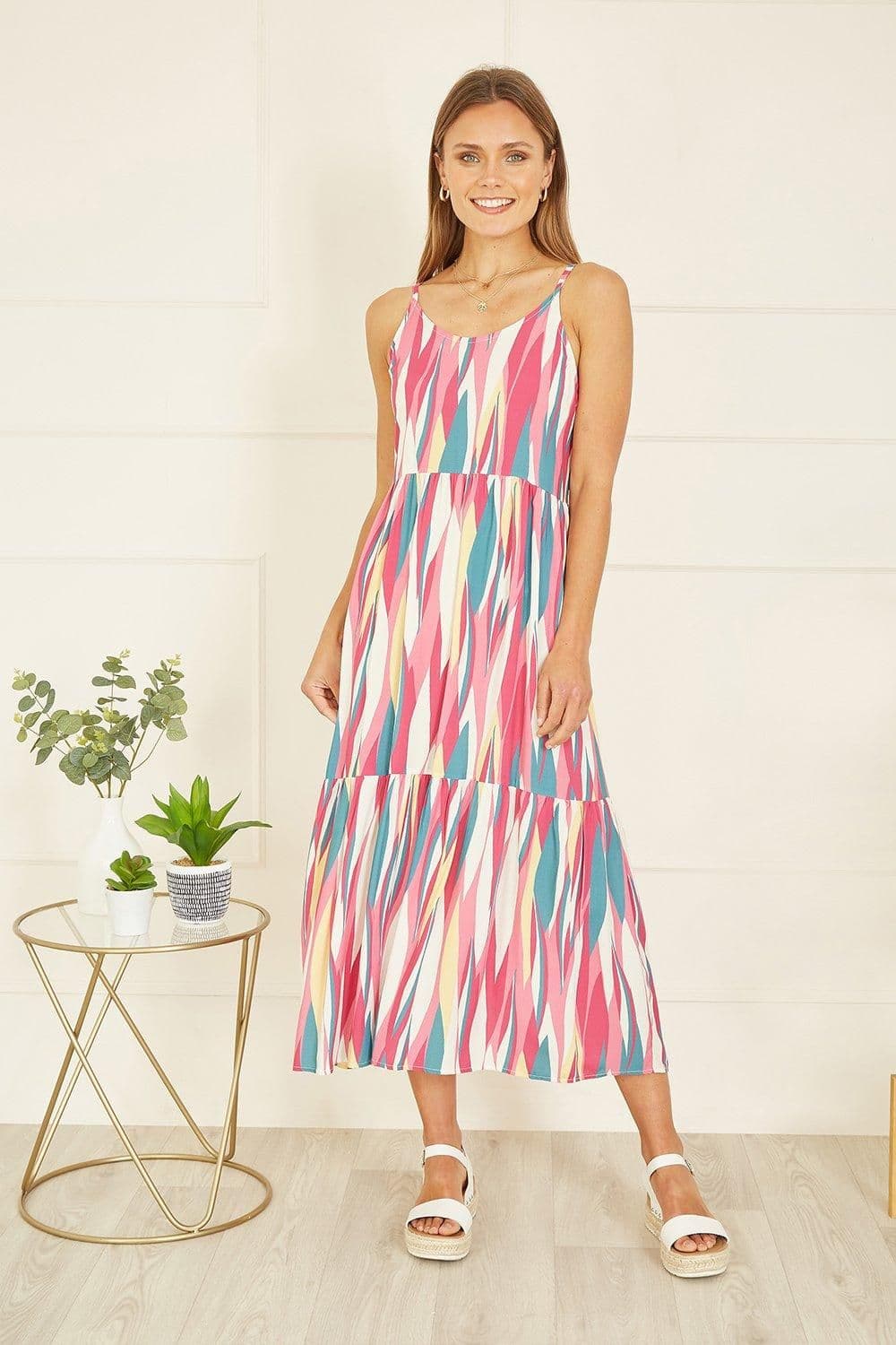 Viscose Abstract Stripe Midi Sundress