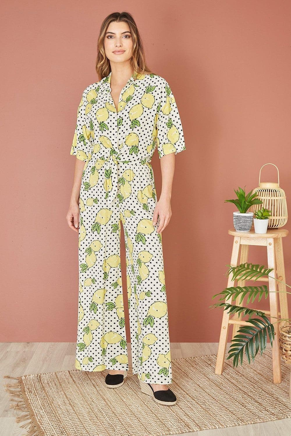 Viscose Lemon Print Relaxed Fit Trousers