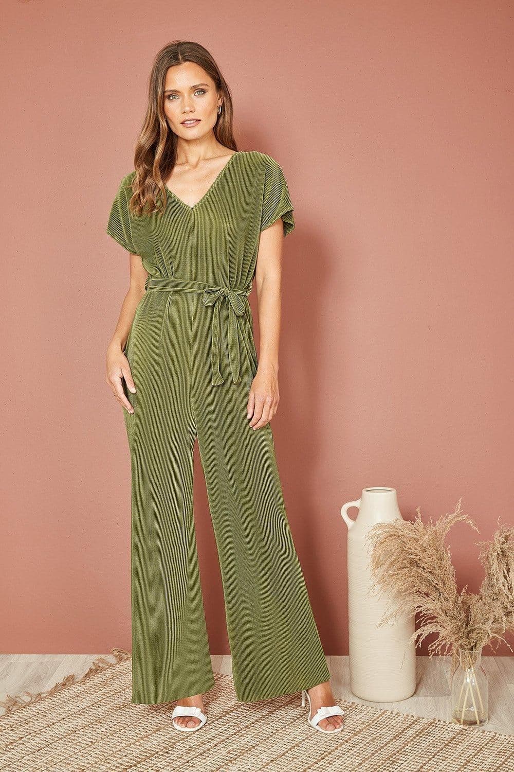 Pleated Jumpsuit V Neck