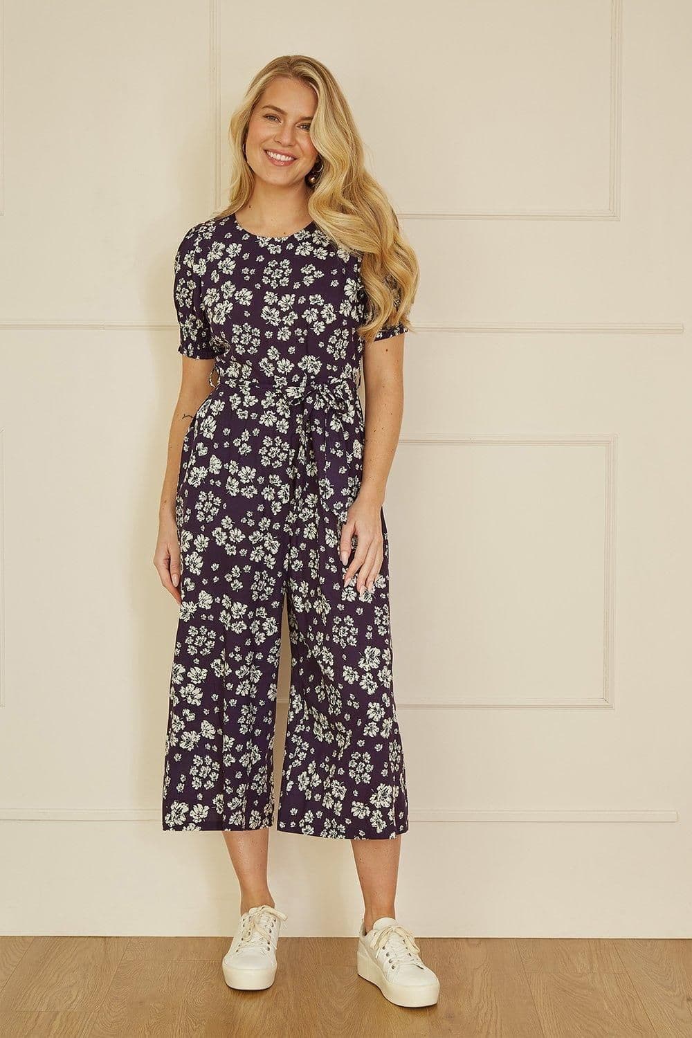 Floral Jumpsuit Ruched Sleeves