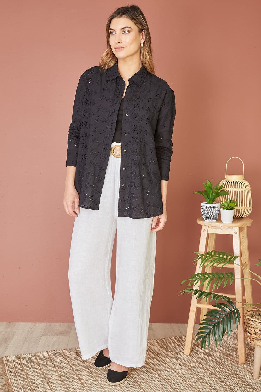 Black Organic Cotton Broderie Anglaise Relaxed Shirt