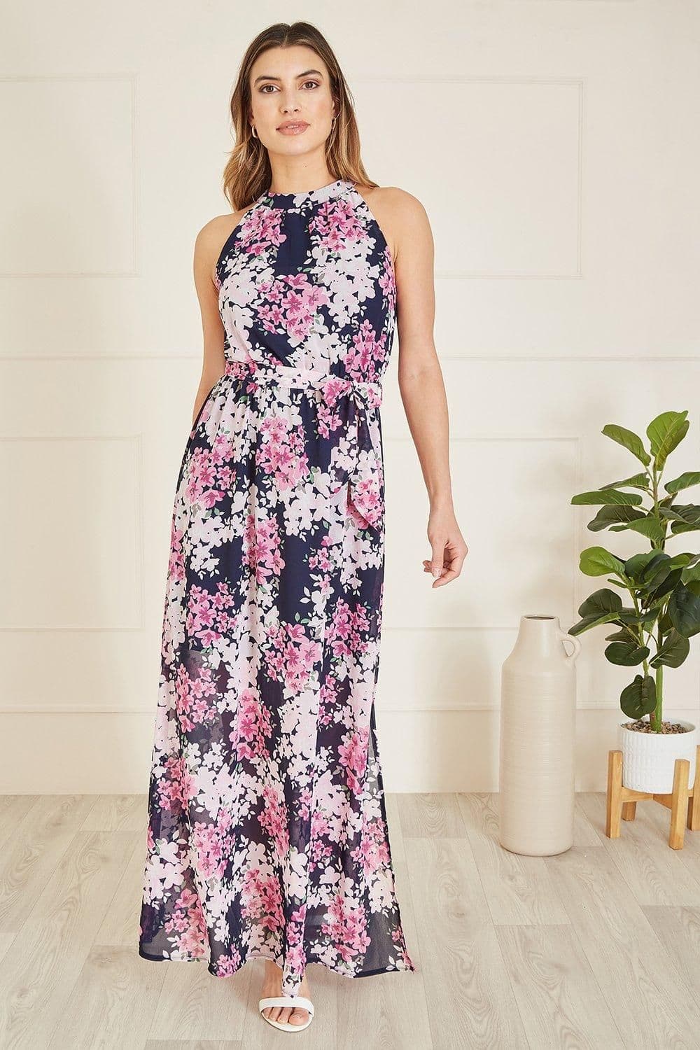 Blossom Halter Neck Maxi Dress Side Split