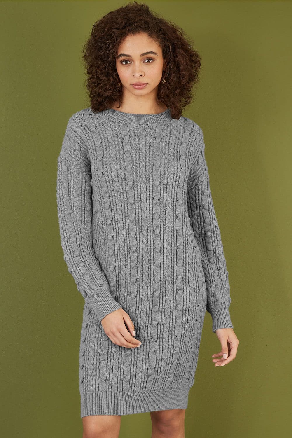 Yumi Women's Grey Cable Knit Tunic Dress | Size: Medium/Large