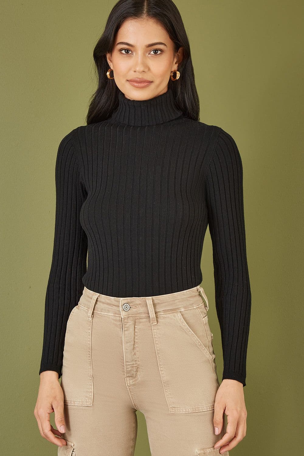 Ribbed Knit Roll Neck Jumper