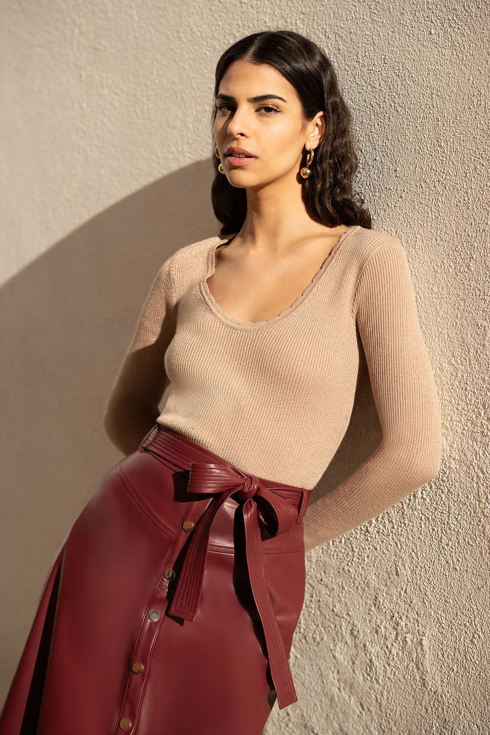 Gold Metallic Knitted Ribbed Top