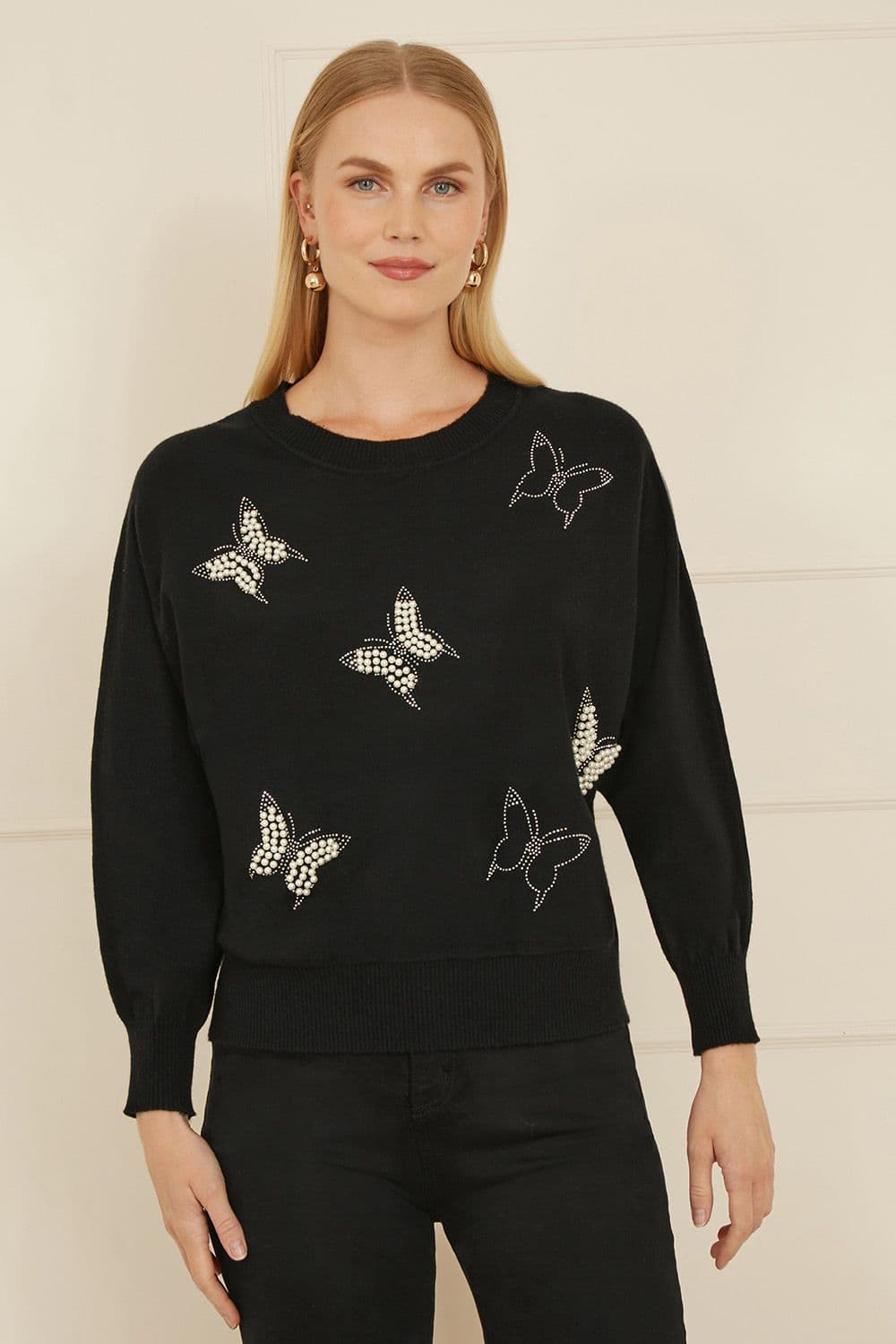 Yumi Women's Black Sequin Butterfly Jumper | Size: Medium