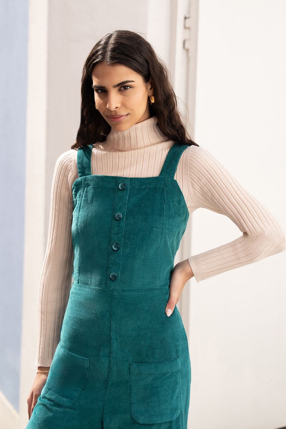 Oatmeal Ribbed Knit Roll Neck Jumper