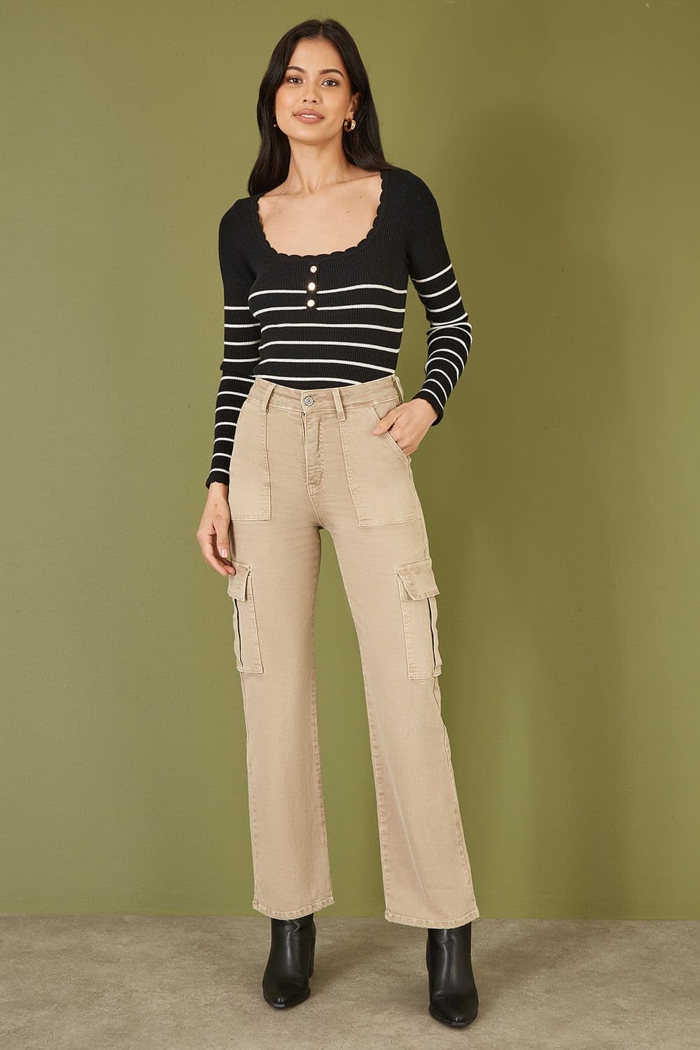 Yumi Women's Stone Stretch Cargo Canvas Stretch Pants | Size: 10