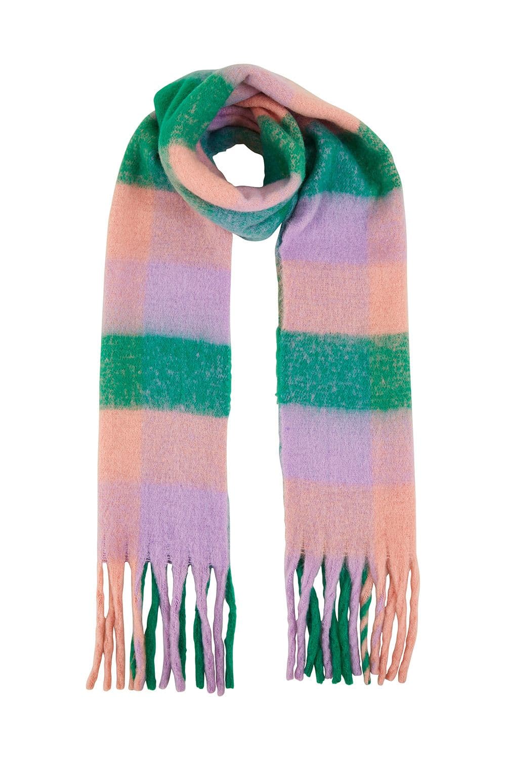 Yumi Women's Purple & Green Check Fluffy Scarf