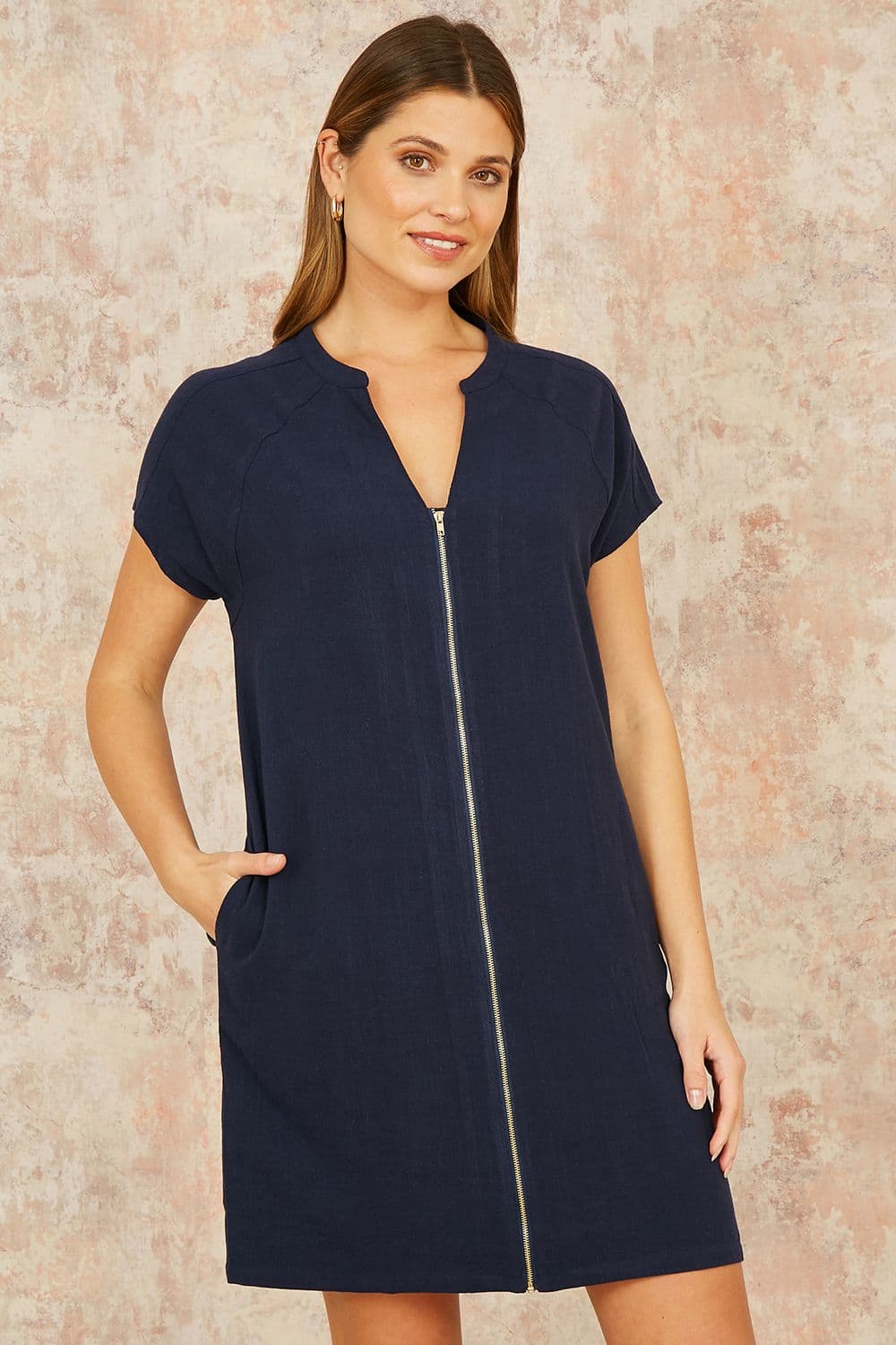 Yumi Women's Navy Viscose Zip Tunic Dress | Size: 14
