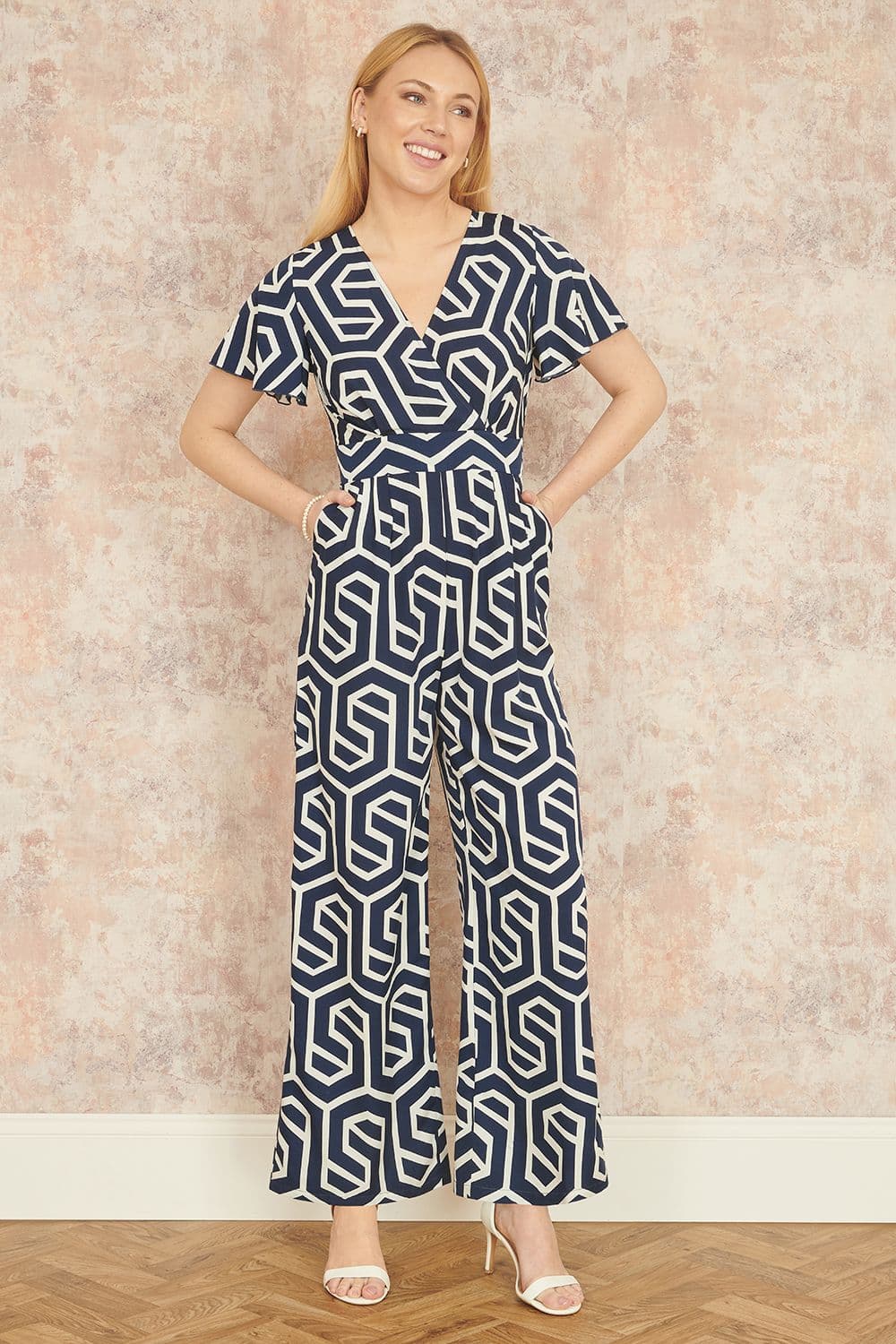 Yumi Women's Navy Oversize Geo Print Jumpsuit | Size: 8