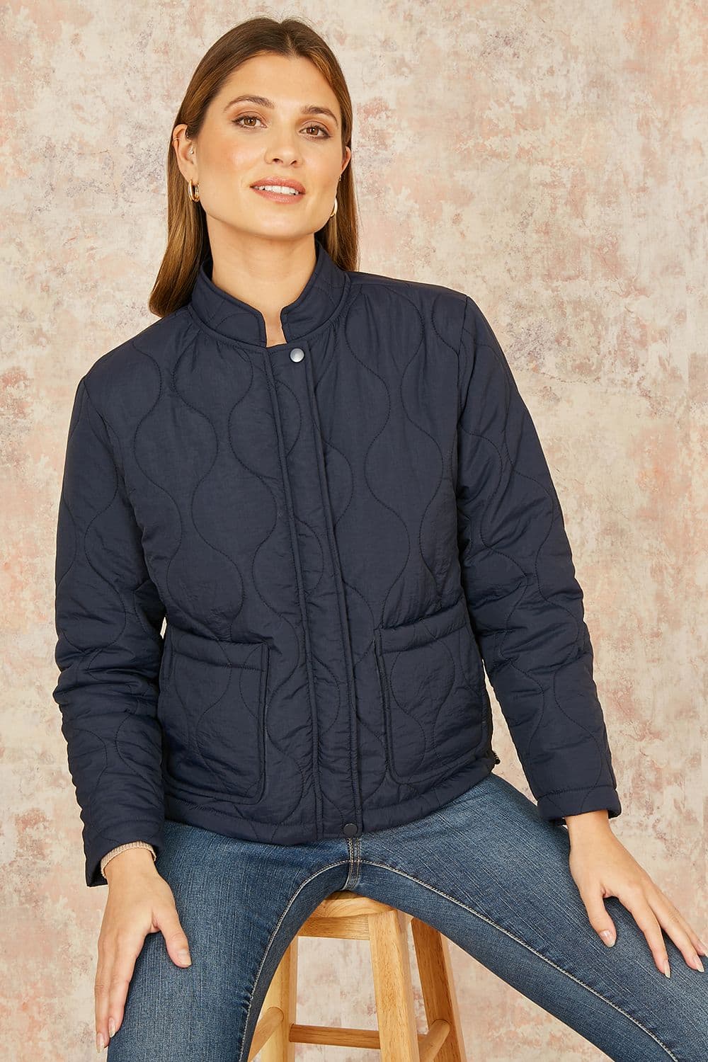 Yumi Women's Navy Short Quilted Jacket | Size: 14