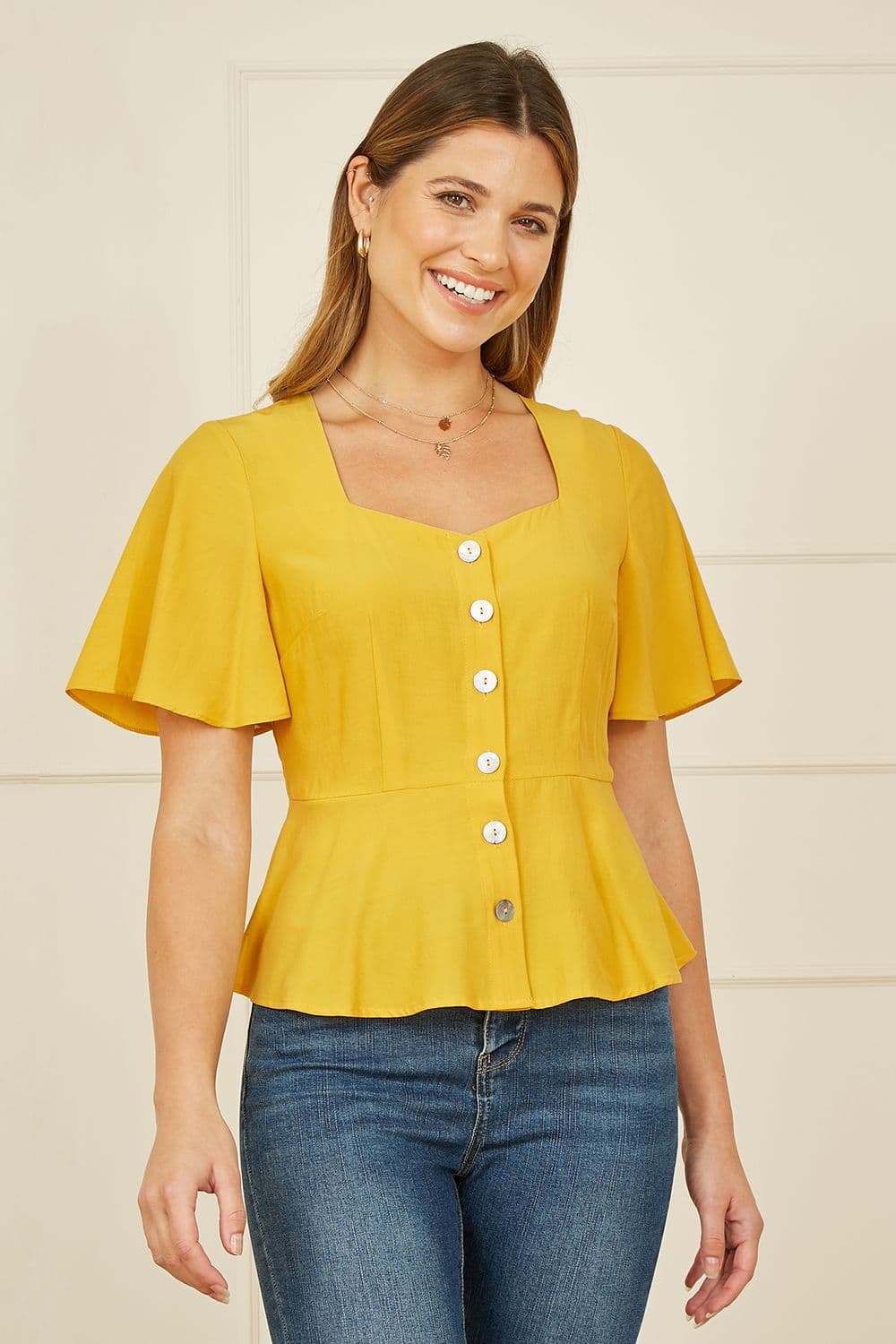 Yumi Women's Yellow Button Up Top | Size: 16
