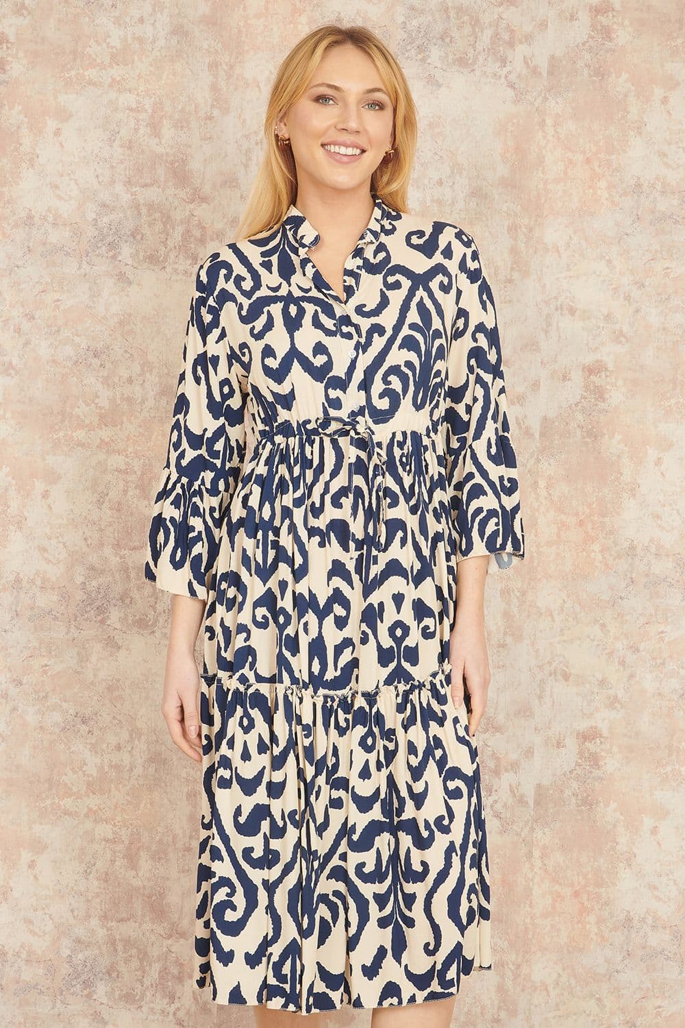 Yumi Women's Navy Block Print Kaftan in Ivory | Size: 10