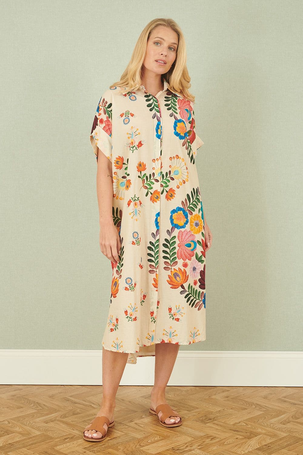 Yumi Women's Multicoloured Folk Print Relaxed Tunic