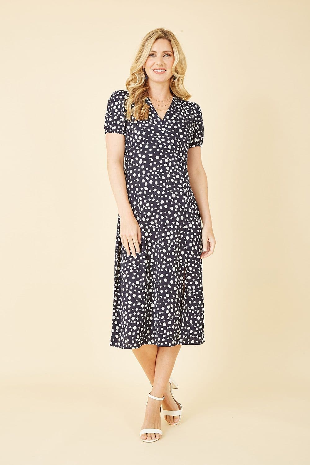 Yumi Women's Navy Spot Midi Tea Dress | Size: 18
